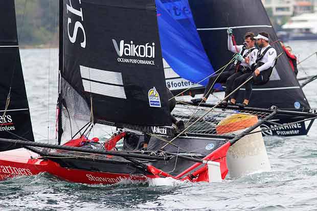 Shaw and Partners at the bottom mark on day 1 of the 18ft Skiff Australian Championship ©Frank Quealey