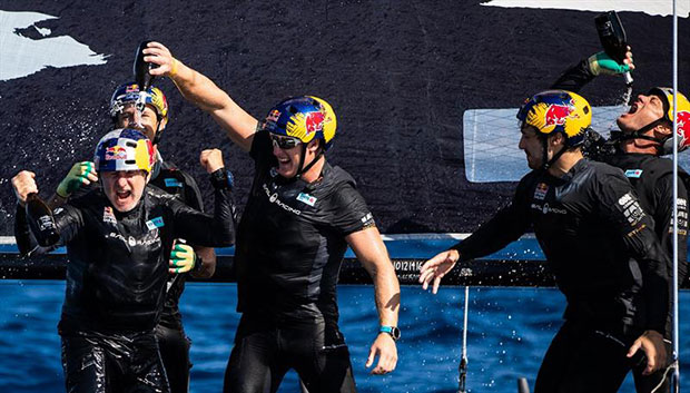 Celebrations on board Red Bull Sailing Team, as Hagara and Steinacher claim their first World Champion in 22 years - GC32 World Championship - photo © GC32 Racing Tour / Sailing Energy