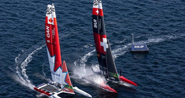 Canada SailGP Team and Switzerland SailGP Team in action during a practice session ahead of the Denmark Sail Grand Prix in Copenhagen, Denmark. August 18. - photo © David Gray / SailGP