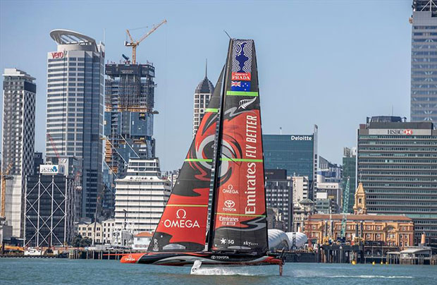 Te Aihe, Emirates Team New Zealand's first AC75 sailing in down town Auckland © Emirates Team New Zealand