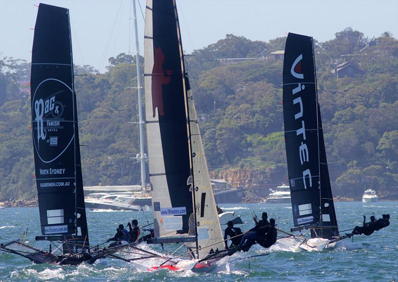 After the bottom mark rounding on lap one of 18ft Skiff Spring Championship Race 7 ©Frank Quealey