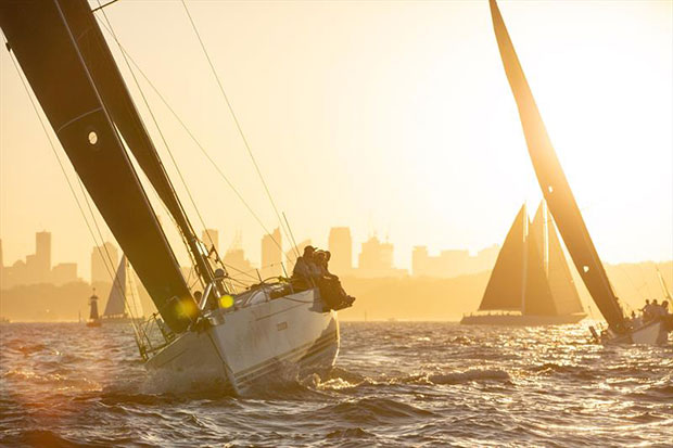 XS Moment racing in close quarters with her 40-foot rivals after the Audi Centre Sydney Cabbage Tree Island Race start © CYCA / Hamish Hardy