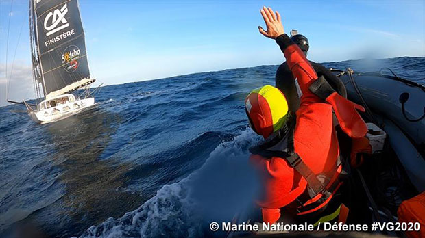 Kevin Escoffier successfully transferred off Yes We Cam in the Vendée Globe © Marine Nationale / Defence #VG2020