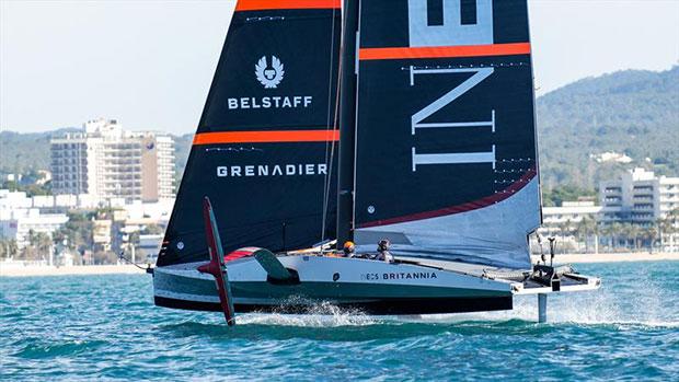 INEOS Britannia near clear of the surface, but with the windward wingfoil just clipping the surface - LEQ12 - January 10, 2023 - Badia de Palma - Mallorca - photo © Ugo Fonolla / America's Cup