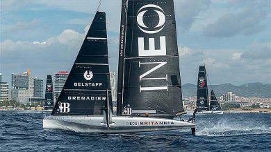 INEOS Britannia and American Magic - AC40 - Day 79 - Barcelona - October 18, 2023 - photo © Job Vermeulen / America's Cup
