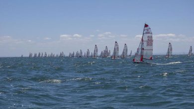 49th Australian Tasar Championship Day 1: Lachlan Heath & Carmen Walker (AUS 2830) lead the fleet on the first beat of race 1 © Robert Owe-Young
