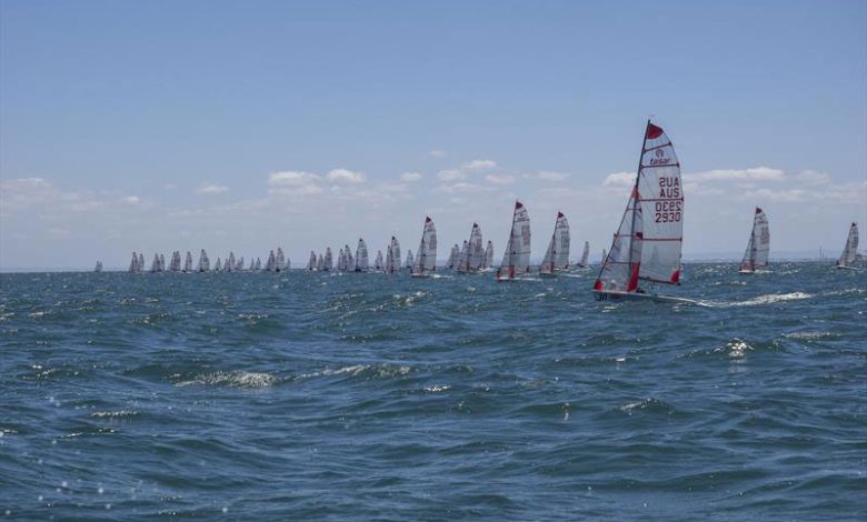 49th Australian Tasar Championship Day 1: Lachlan Heath & Carmen Walker (AUS 2830) lead the fleet on the first beat of race 1 © Robert Owe-Young