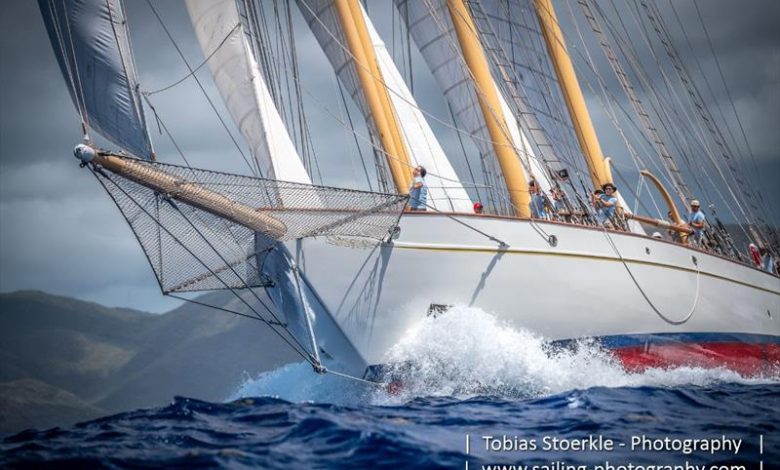 Three masted, 178-foot schooner Adix is returning to race in the Classics - Antigua Classic Yacht Regatta - photo © Tobias Stoerkle