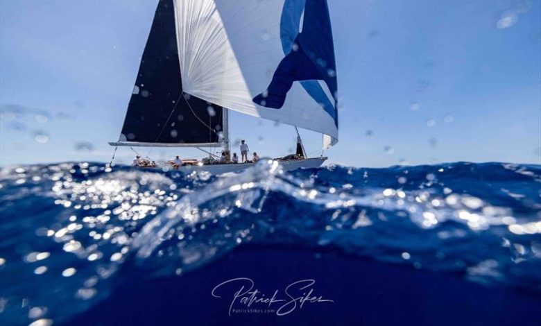 64-foot Spirit Yacht Chloe Giselle with her colourful spinnaker - 2024 Antigua Classic Yacht Regatta ©Patrick Sykes / www.patricksykes.com