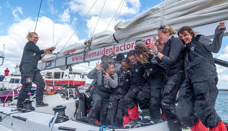 Champagne finish for Maiden in the Ocean Globe Race - photo © The Maiden Factor / Kaia Bint Savage