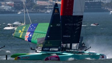 Australia drop their wingsail - pre-start - Race 7 - Race Day 2- Oracle San Francisco SailGP - March 23, 2025 - San Francisco © Jason Ludlow/SailGP