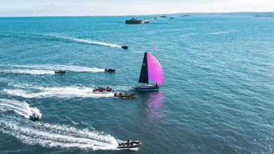 Jean-Pierre Kelbert and Alexis Loison cross the finish line on Léon in the Rolex Fastnet Race - photo © Nicolas Touzé