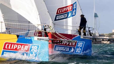 The Clipper 2025-26 Race departed under Portsmouth's Spinnaker Tower - photo © Clipper Ventures