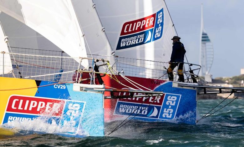 The Clipper 2025-26 Race departed under Portsmouth's Spinnaker Tower - photo © Clipper Ventures