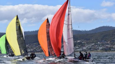 Lots of colour and movement on the River Derwent - 2026 Storm Bay Apparel SB20 Australian Championship Day 2 ©Jane Austin